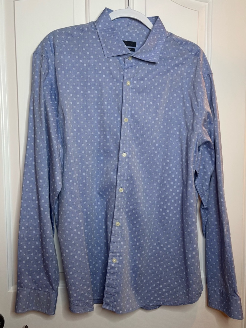 NWOT Z Zegna Light Blue Cotton Micro-Pattern Dress Shirt SIZE XXL